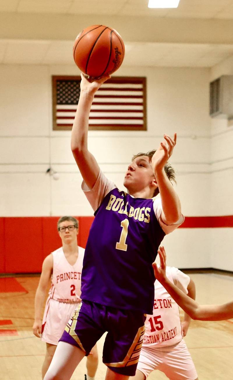 Ohio's Levi Forristall shoots against PCA in Wednesday's game at the Malden Tournament. The Bulldogs won.