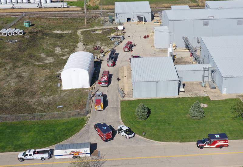 Emergency crews work the scene of a chemical release on Tuesday, April 21, 2026 at Cogee Titanium in Ottawa.