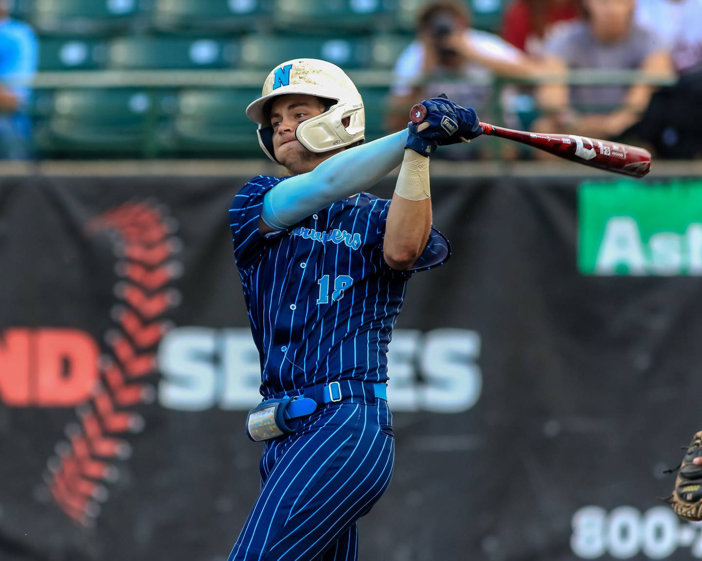 Nazareth's Lucas Smith (18) swings away during the Class 3A Crestwood Supersectional game between St. Ignatius at Nazareth.  June 6, 2022.