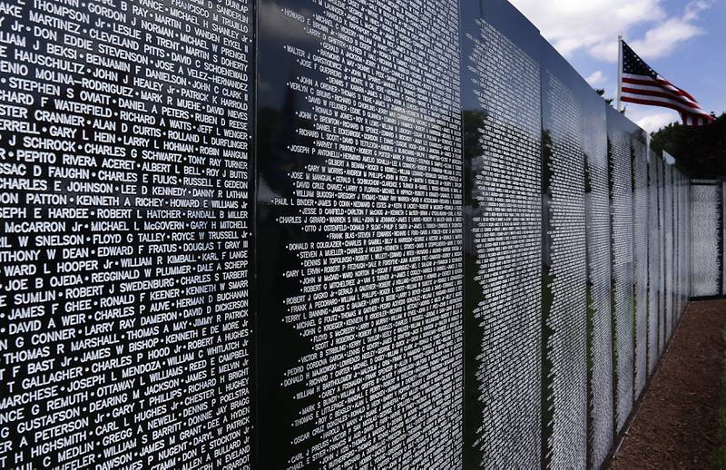 Names on the Vietnam Traveling Memorial Wall at the VFW Post 4600 in McHenry, on Friday, July 14, 2023. The 3/5 scale wall Will be at the post and open to the public until Sunday evening and will hold an opening  ceremony at 10 a.m. on Saturday.