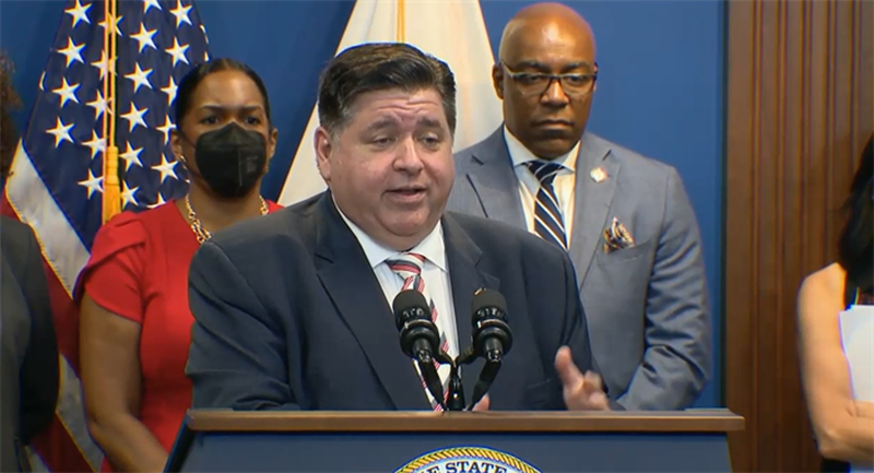 Gov.JB Pritzker, along with Lt. Gov. Juliana Stratton and Attorney General Kwame Raoul, announce plans for distributing funds from the state's share of a $26 billion settlement with opioid manufacturers and distributors