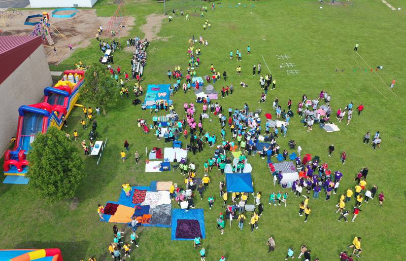 An aerial view of the the Wallace Warrior Games on Friday, May 8, 2026 at Wallace Grade School. The unified event promoted inclusiveness, friendships and fun. 25 schools and over 400 kids from La Salle, Bureau and Putnam Counties participated in the event.