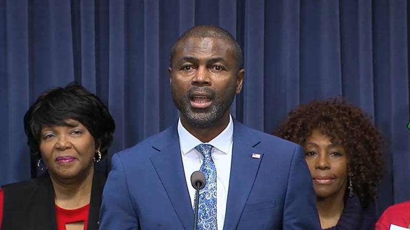Rep. La Shawn Ford, D-Chicago, is pictured at a Capitol news conference earlier this month. The Illinois House Democrats announced this week he will lead a new working group on cannabis industry reforms. (Credit: Blueroomstream.com)