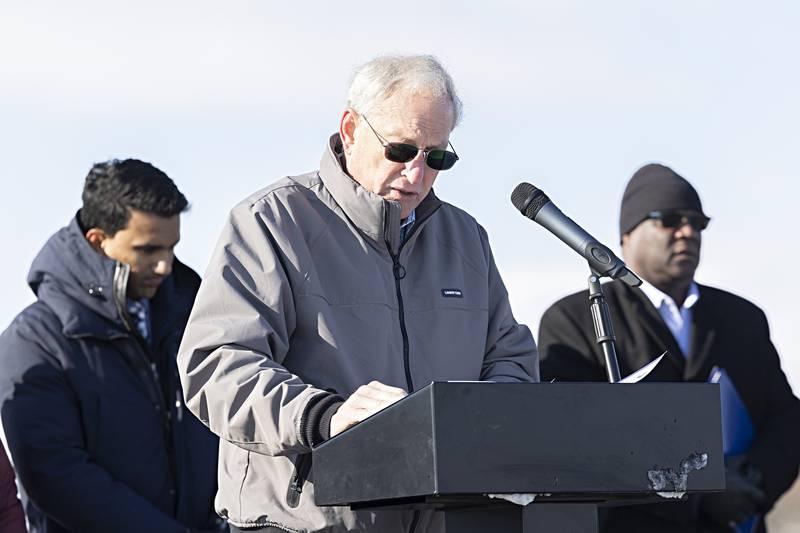 Dixon Mayor Glen Hughes addresses a crowd Monday, Nov. 27, 2023, for the groundbreaking of the YMCA’s Lovett Child Development Center.