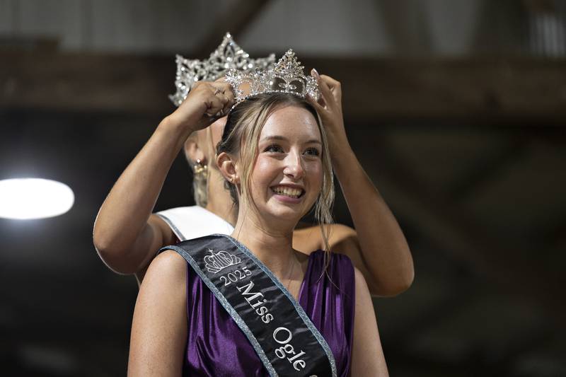 Ruby Mulvaney is crowned the Ogle County Queen Thursday, July 30, 2025, at the Ogle County Fairgrounds.