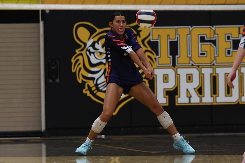 Romeoville’s Lianna Ortiz receives the serve against Joliet West on Thursday, Sept. 5, 2024 in Joliet.