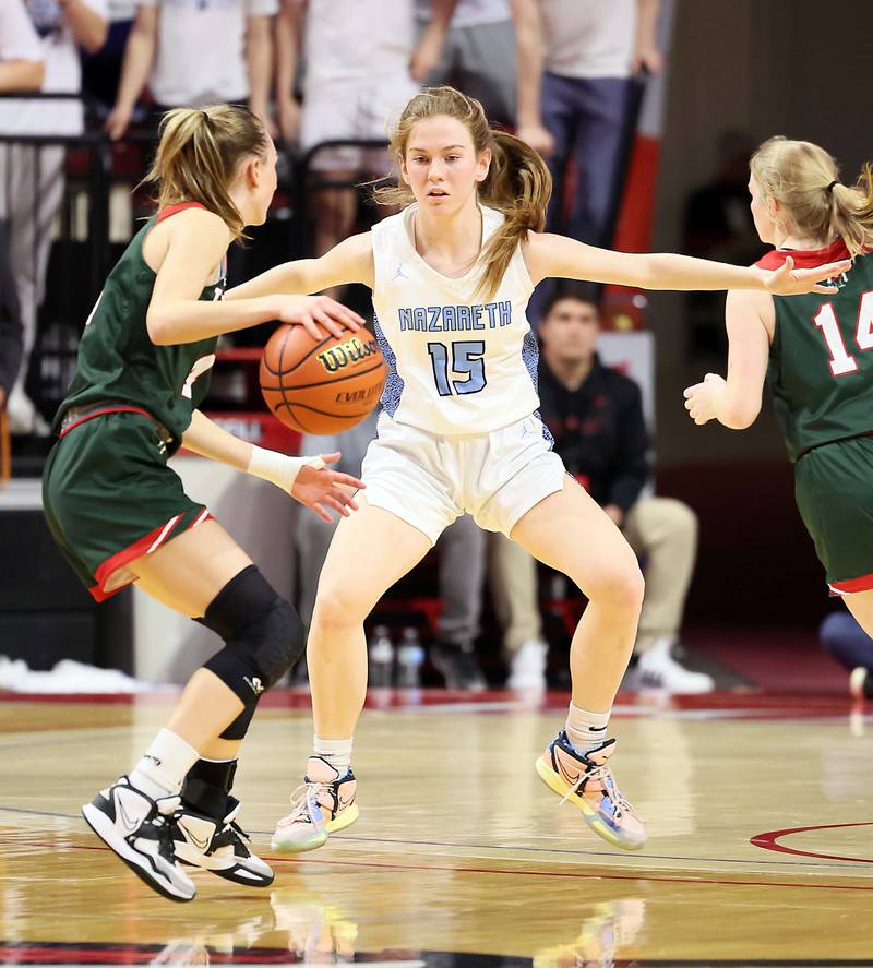 Nazareth Academy's Mary Bridget Wilson (15) during the IHSA Class 3A girls basketball championship game at the CEFCU Arena on the campus of Illinois State University Saturday March 4, 2023 in Normal.