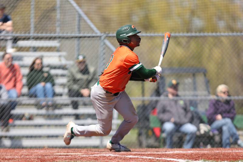 Plainfield East’s Christian Mitchelle doubles against Waubonsie Valley. Saturday, May 7, 2022, in Aurora.