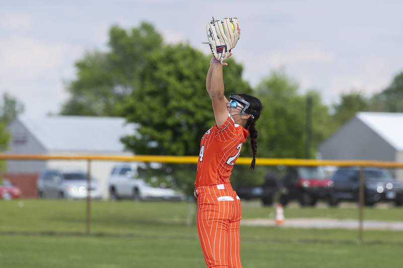Milledgeville’s leaps for a catch against Morrison Tuesday, May 13, 2025.