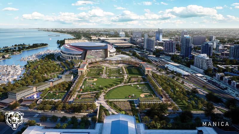 A rendering provided by the Bears of what a proposed stadium on the Museum Campus would look like.