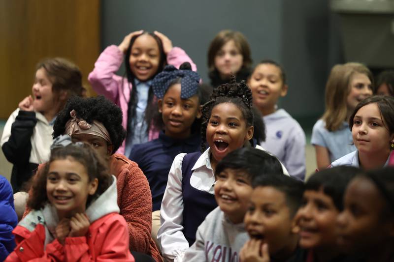 Kankakee third and fourth grade students react to a magic trick during the Impossible Science event at the Kankakee First Church of the Nazarene on May 5, 2026.