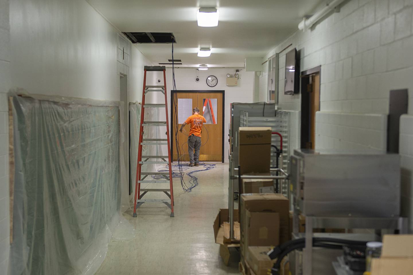 The kitchen and dining area at RFHS had ceiling, concrete, plumbing, lighting and flooring work done.