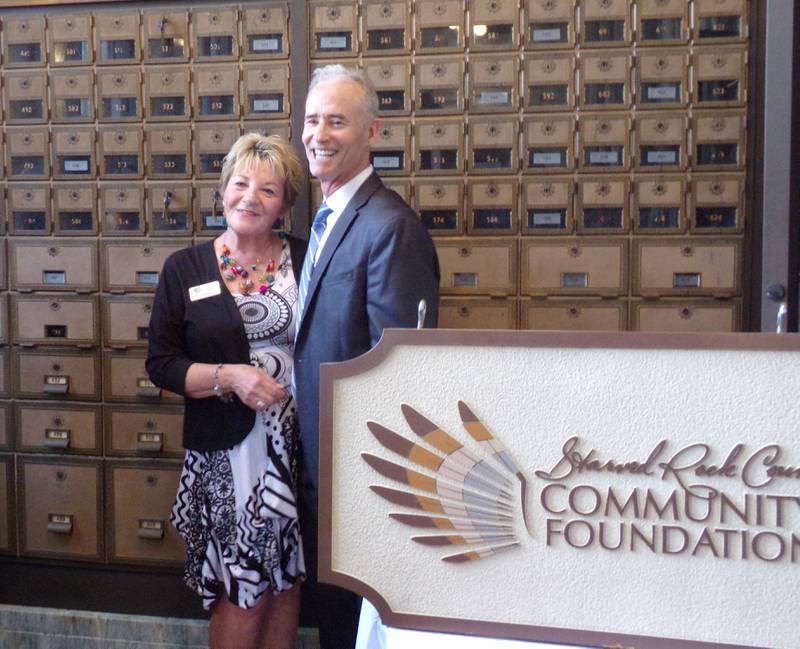 Starved Rock Country Community Foundation co-founder Pamela Beckett poses with new director Fran Brolley during an event for supporters Thursday, June 1, 2023, in La Salle.