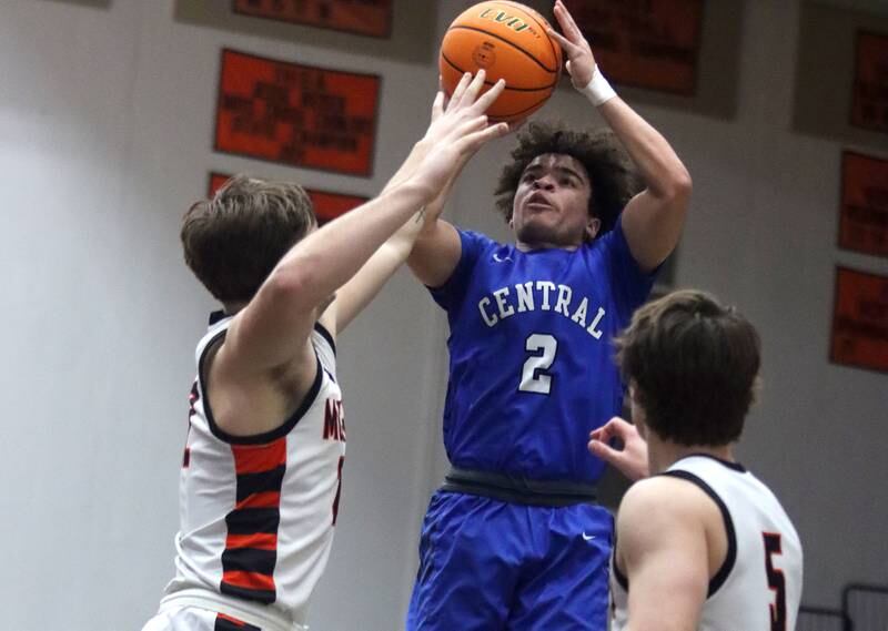 Burlington Central’s Caden West takes a shot in varsity boys basketball on Tuesday, Feb. 4, 2025, at  McHenry High School  in McHenry.