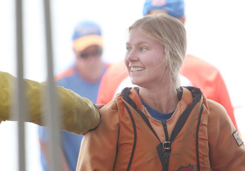 Morgan Bosnich of DePue, smiles after racing during The US Title Series (USTS) Pro National Championship Boat Races on Friday, July 25, 2025 in DePue.