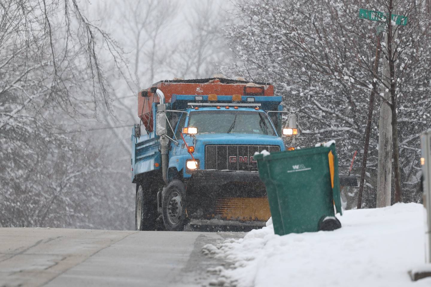 A salt truck works the side streets in Joliet on Wednesday January 25th, 2023.