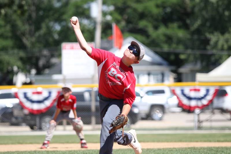 Blake Richardson makes his pitch for the Bi-County Minor League All-Stars in District 20 Tournament play.