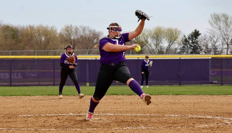 Rochelle's Elise Hardcastle delivers a pitch during the Hubs' game with Rockford Boylan.