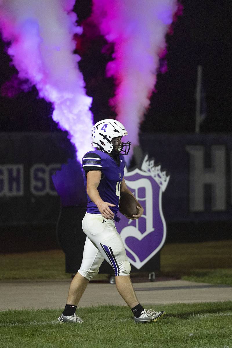 Dixon’s Landon Knigge celebrates a second quarter touchdown against Stiilman Valley Friday, Oct. 3, 2025.
