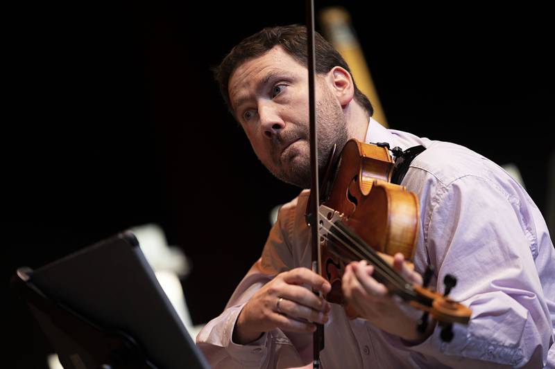 Kontras String Quartet viola player Ben Weber performs with his group Wednesday, Jan. 11, 2023 at Dixon Stage Left.