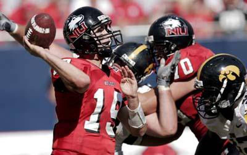 Northern Illinois quarterback Dan Nicholson goes back to pass during the Huskies’ 16-3 season-opening loss to Iowa at Soldier Field last Saturday. The Huskies have their home opener this weekend, as Southern Illinois heads to DeKalb for a 6:30 p.m. showdown at Huskie Stadium Saturday.