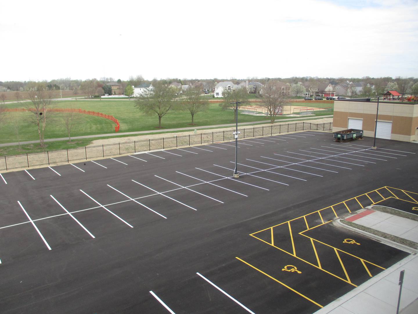 The new Yorkville City Hall includes a large secured parking area for city employee and police vehicles, seen here from the third floor of the building.