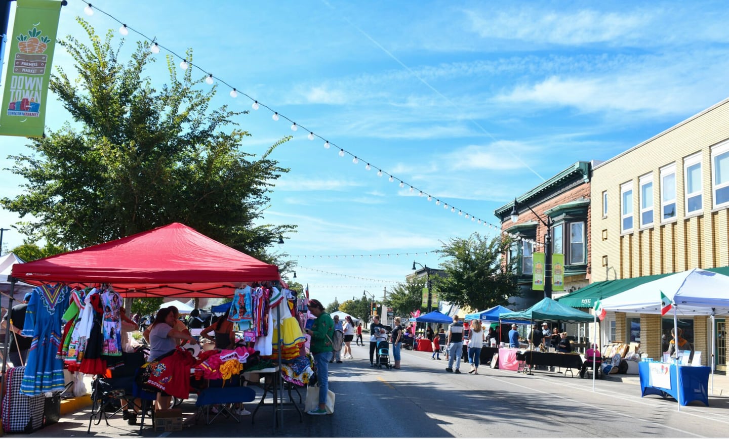 Vendors line South Schuyler Avenue at the Kankakee Farmers’ Market in 2024. Applications are now open for vendors and musicians for the 2025 market season.