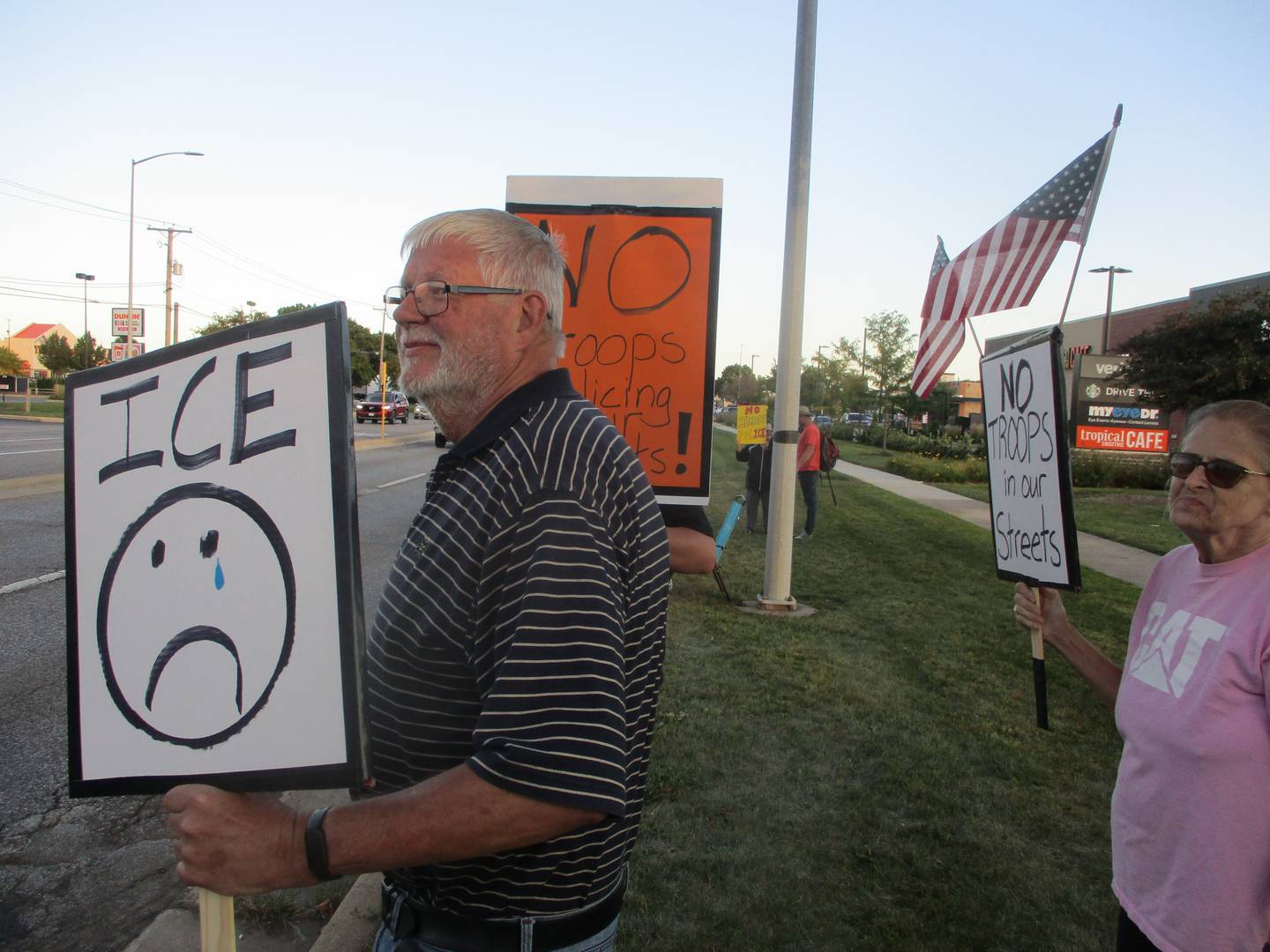 Protesters in Joliet on Saturday demonstrated against the  Trump Administration's deportation policy and planned deployment of the National Guard in Chicago. Sept. 6, 2025