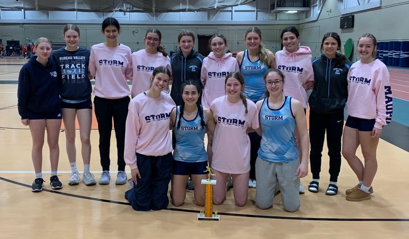 The Bureau Valley girls won the Byron Girls Indoor Classic for the second year in a row on Saturday with 18 top five finishes, including five firsts and seven seconds.