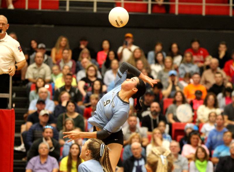Willowbrook’s Calli Kenny goes up for a kill during their Class 4A Proviso West Sectional final against St. Charles East on Wednesday, Nov. 2, 2022.