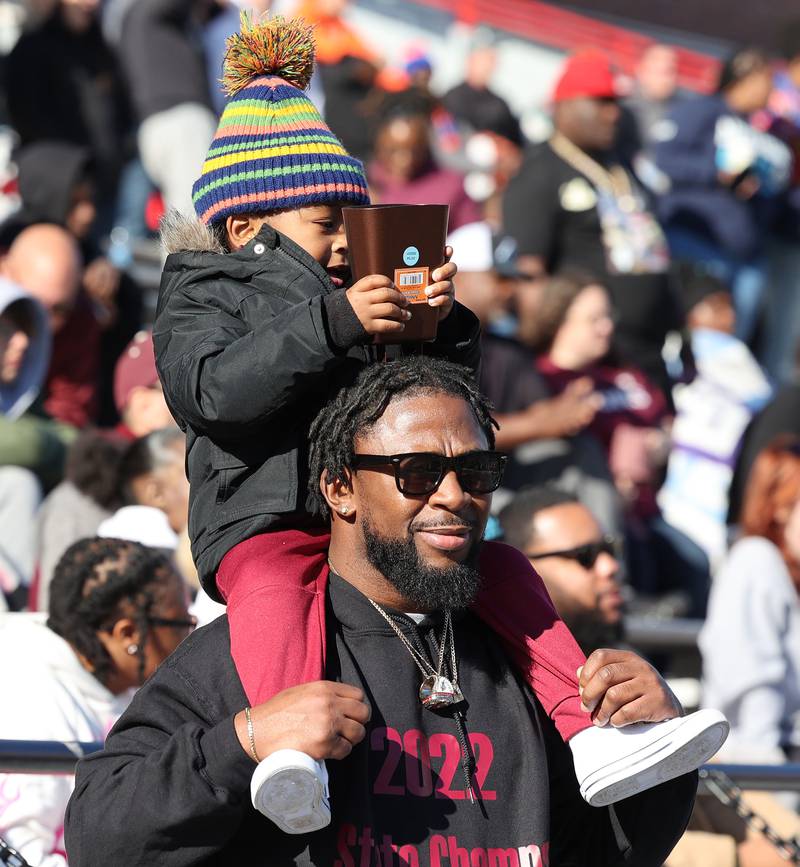 Peoria fans cheer on their team during their IHSA Class 5A state championship game against Nazareth Saturday, Nov. 26, 2022, in Memorial Stadium at the University of Illinois in Champaign.