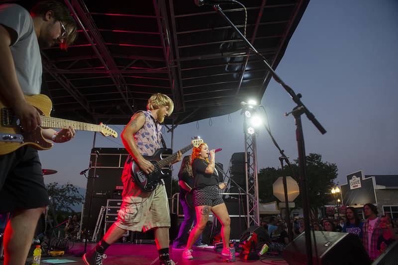 Local band “Class Field Trip” plays to a large and excited crowd Saturday, July 2, 2022 at Dixon’s Petunia Fest. This was the first time the band had played the fest.