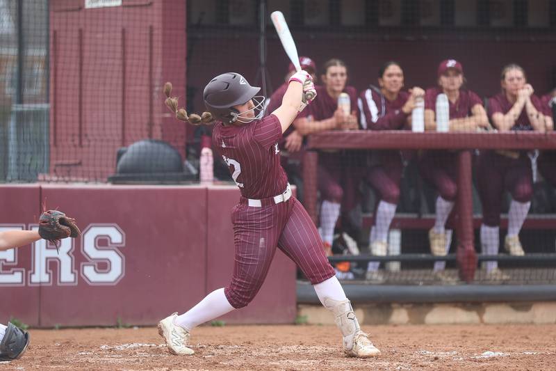 Lockport’s Olivia Picciola drives in a run against Lincoln-Way East on Monday, April 13, 2026 in Lockport.