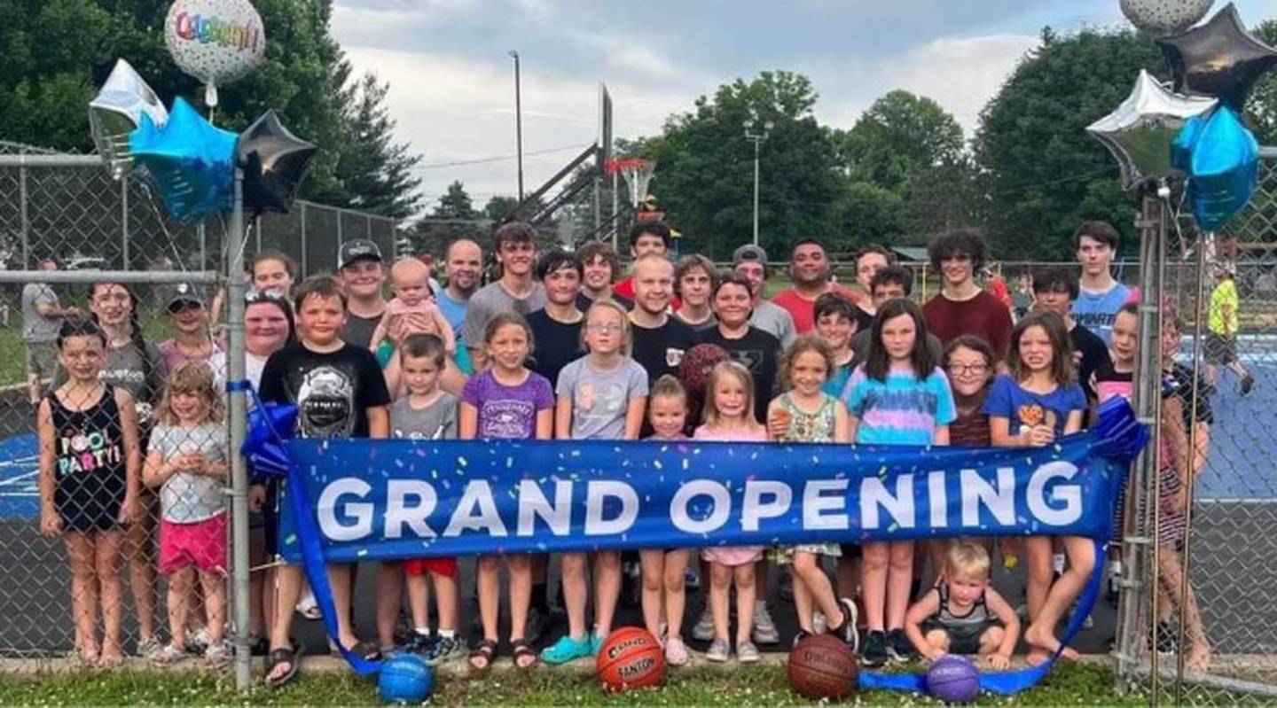 Youth of Wyanet take part in the grand opening for the new flex courts at Memorial Park in Wyanet.