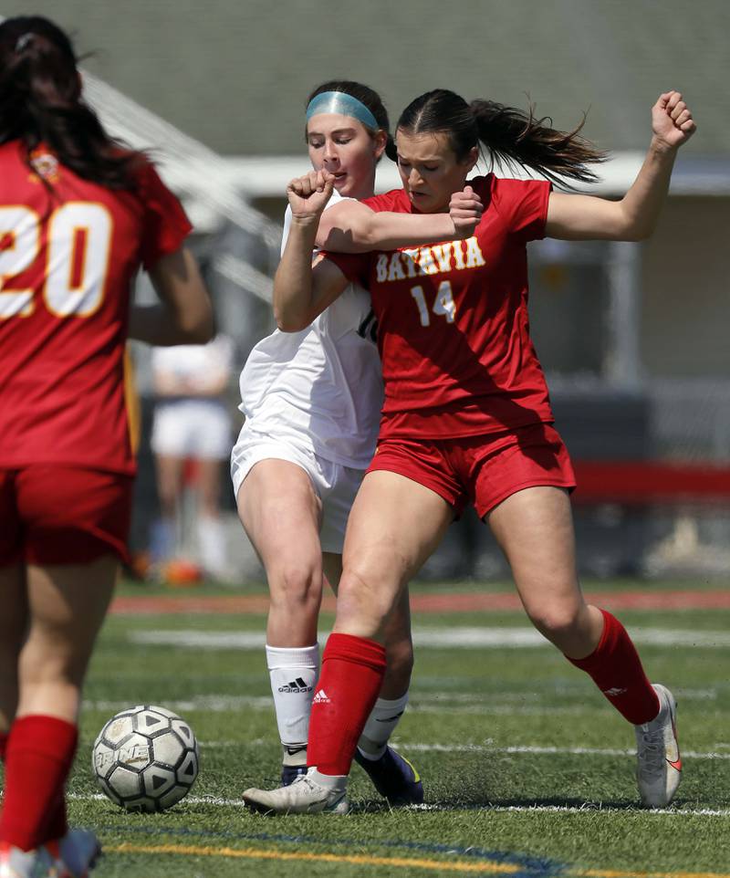 Neuqua Valley's Alexis May (10) Batavia's Brooke Carlson (14)  Saturday April 8, 2023 in Batavia.