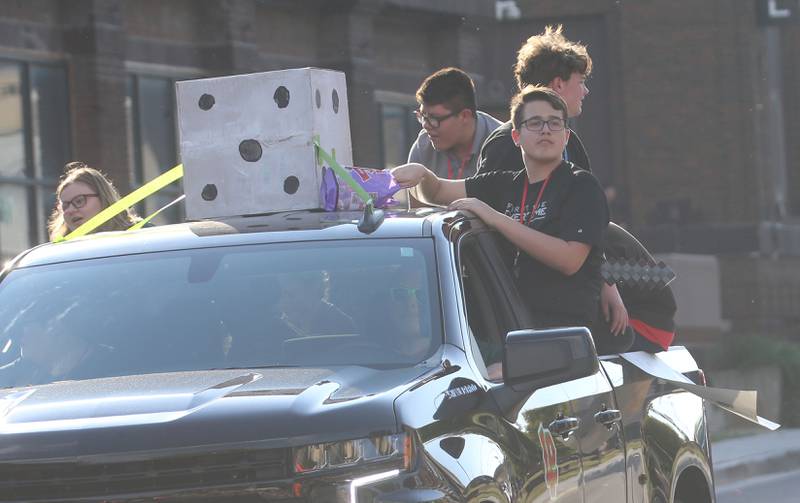 L-P students ride during the L-P homecoming parade on Thursday, Oct. 2, 2025 downtown Peru.
