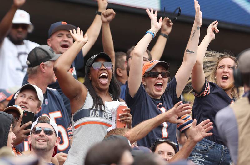 Chicago Bears fans cheer during the Bears  preseason win over the Kansas City Chiefs Aug. 13, 2022, at Soldier Field in Chicago.