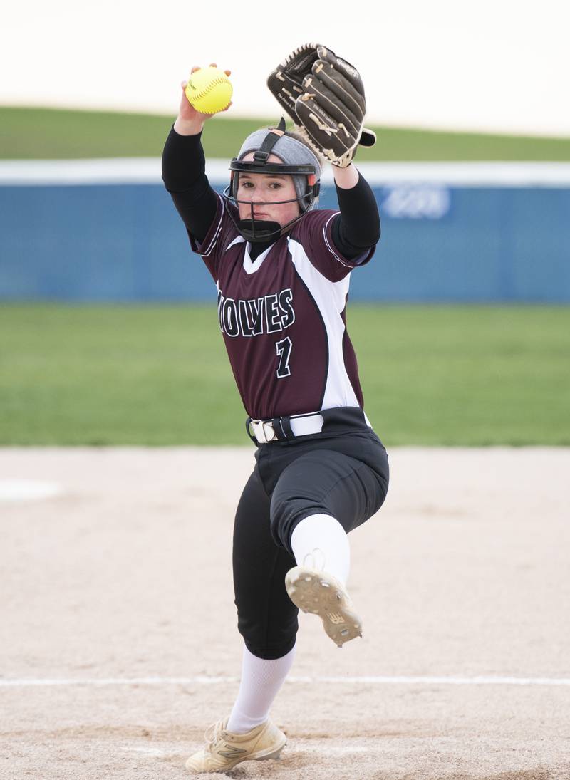 Prairie Ridge starting pitcher Elena Smith during the game against Burlington Central on Wednesday, April 27, 2022 at Burlington Central High School. Ryan Rayburn for Shaw Local