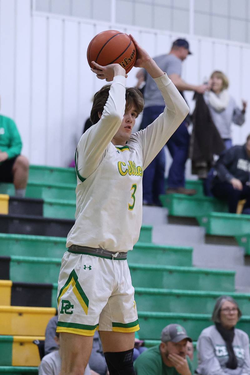 Providence’s Collin Moran takes the outside three point shot against Eisenhower on Wednesday 1st, 2023.