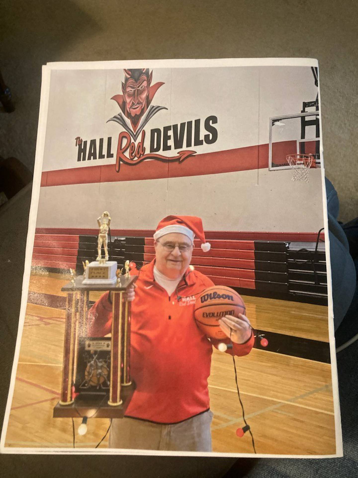 Colmone Classic Frank Colmone is all decked out for the holiday hoops this week at Hall High School