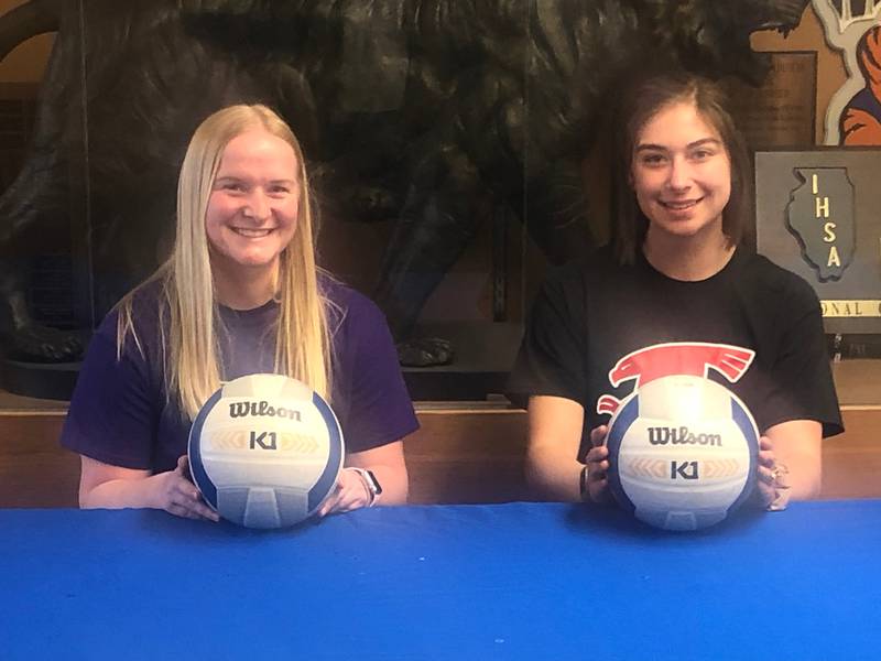 PHS seniors Katie Bates (Loras College) and Maya Gartin (Sauk Valley) signed to continue their volleyball careers collegiately. Both played big roles on the Tigresses' regional championship team last fall.
