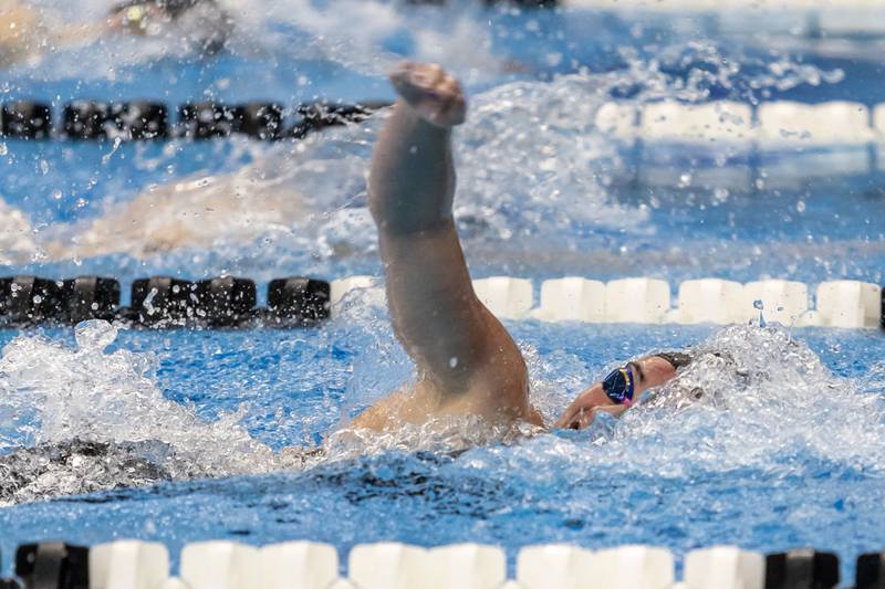 Rosary’s Paige Kowal competes in the 200 Yard Freestyle during the IHSA Girls State Swimming Preliminaries at FMC Natatorium in Westmont on Nov. 14, 2025.