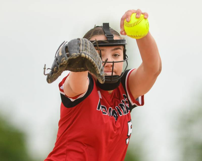 Benet Academy's Noel Klody (5) pitches during the regional final game on Friday May 22, 2026, while traveling to take on Oswego at Oswego High School.