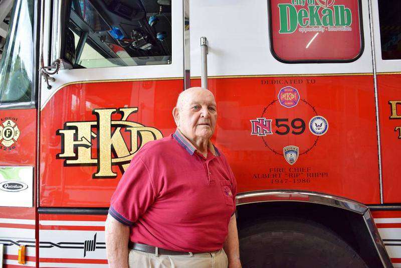 On Monday, Sept. 30, retired DeKalb Fire Chief Albert Riippi visited DeKalb Fire Station 1 to talk about his time in the department from 1947 through 1986. Ladder Truck 1, nicknamed "Rip" Roaring, is dedicated to Riippi.