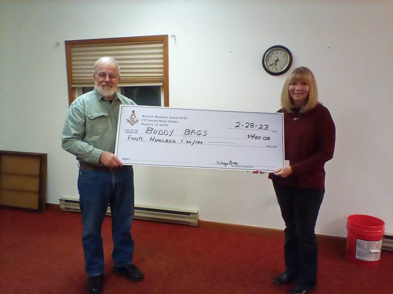Pictured is Lodge Master Wayne Barr and Program President Laurie Gustafson.