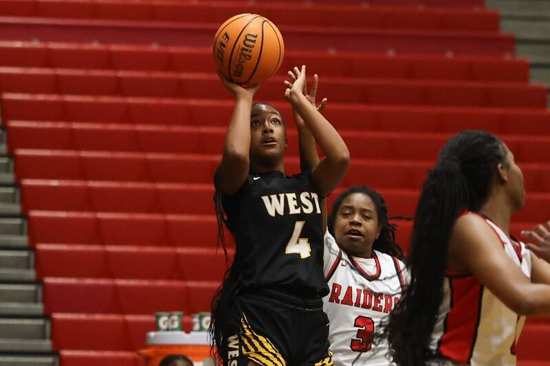 Joliet West’s Gabrielle Gavin puts up a shot against Bolingbrook on Thursday, Jan 23, 2025 in Bolingbrook.