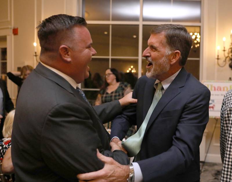 Charlie Murphy (right) greets fellow nominee Brian McNally after Murphy was announced the winner of the 2025 Charlemagne Award during the Charlemagne Awards Soirée on Friday, May 2, 2025 at the Royal Fox Country Club in St. Charles.