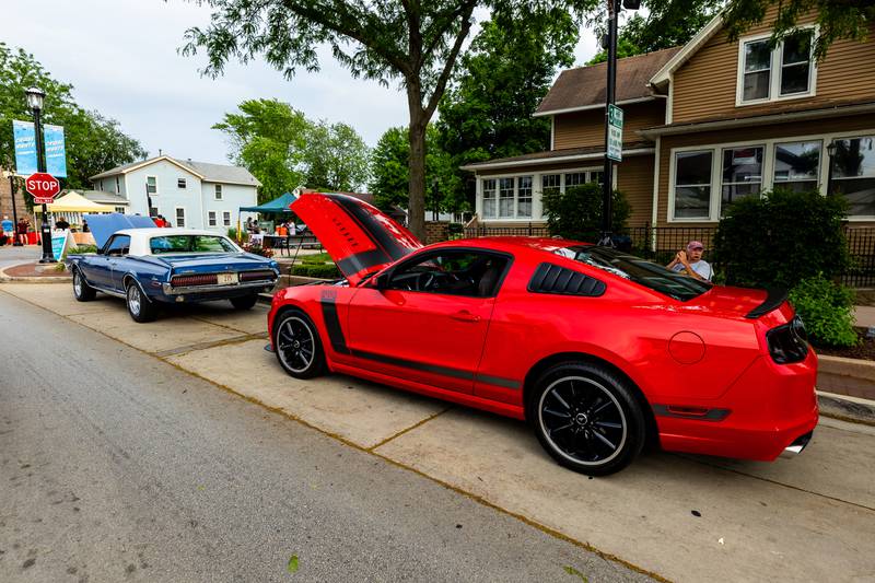 Classic cars line Lockport Street during the first Plainfield Cruise Night of the season on June 3, 2025.