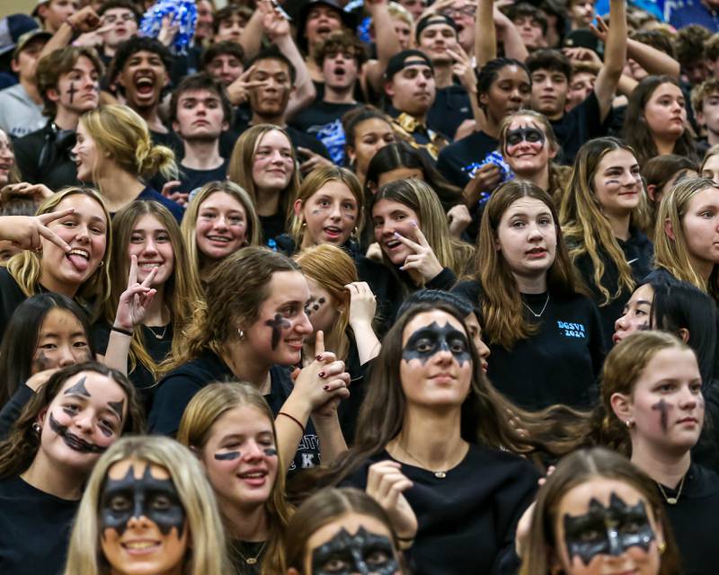 The Downers Grove South student section during Class 4A Riverside-Brookfield Supersectional match between Lockport at Downers Grove South.  Nov 11, 2024  in Riverside.