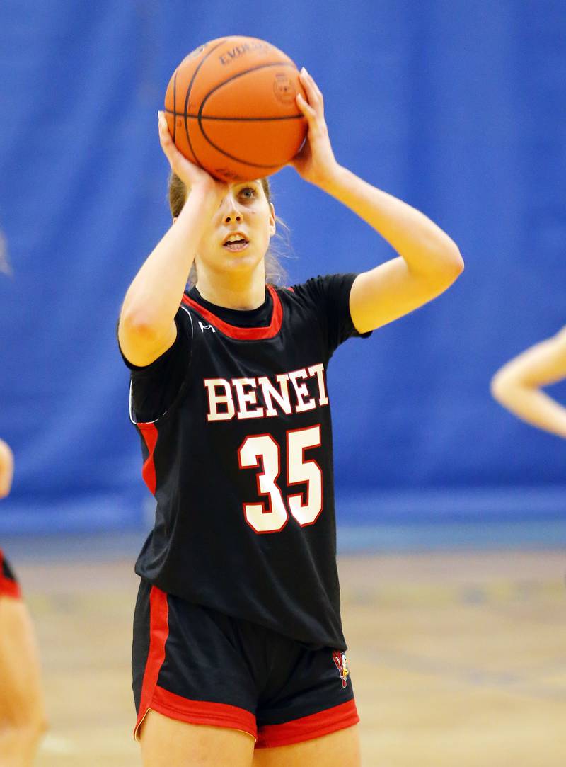 Benet's Emilia Sularski (35) takes a free throw during the girls varsity basketball game between Benet Academy and Lyons Township on Wednesday, Nov. 30, 2022 in LaGrange, IL.